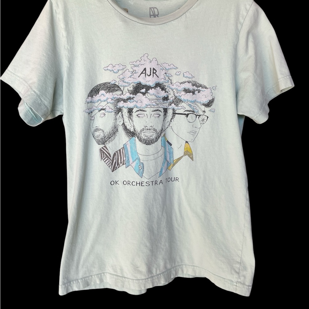 AJR OK Orchestra Tour T- Shirt with Cities on the back Size M Seafoam Green